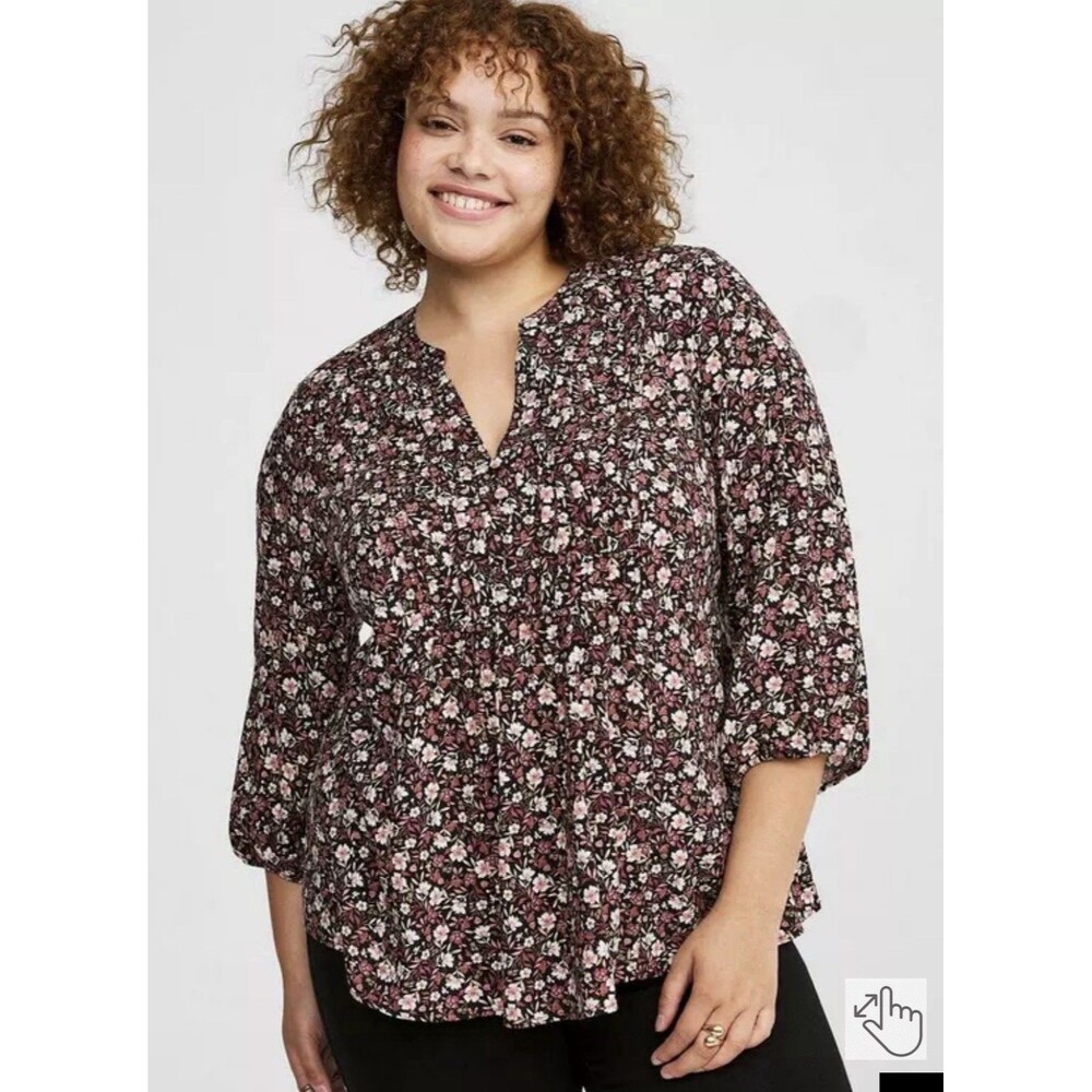 Torrid Harper Studio Crepe De Chine 3/4 Sleeve Blouse Size 1 Spring Floral